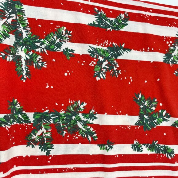 Vintage Christmas Tablecloth Pine Tree Snow Red White Stripes Holiday Home Decor - Picture 1 of 16
